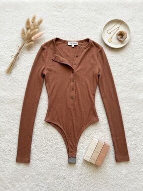 Brown Ribbed Long Sleeve Bodysuit